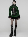 Black and Green Gothic Punk Striped Fluffy Fur Coat for Women