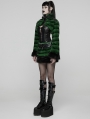 Black and Green Gothic Punk Striped Fluffy Fur Coat for Women