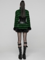 Black and Green Gothic Punk Striped Fluffy Fur Coat for Women