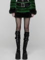 Black and Green Gothic Punk Striped Fluffy Fur Mini Skirt