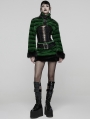 Black and Green Gothic Punk Striped Fluffy Fur Mini Skirt