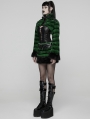 Black and Green Gothic Punk Striped Fluffy Fur Mini Skirt