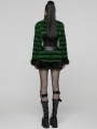 Black and Green Gothic Punk Striped Fluffy Fur Mini Skirt
