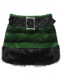Black and Green Gothic Punk Striped Fluffy Fur Mini Skirt