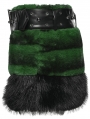 Black and Green Gothic Punk Striped Fluffy Fur Mini Skirt