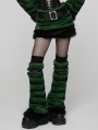 Black and Green Gothic Punk Striped Fluffy Fur Leg Warmers