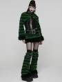 Black and Green Gothic Punk Striped Fluffy Fur Leg Warmers