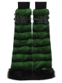Black and Green Gothic Punk Striped Fluffy Fur Leg Warmers