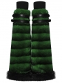 Black and Green Gothic Punk Striped Fluffy Fur Leg Warmers