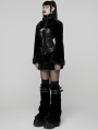 Black Gothic Punk Striped Fluffy Fur Coat for Women