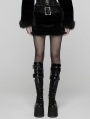 Black Gothic Punk Striped Fluffy Fur Mini Skirt
