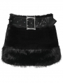 Black Gothic Punk Striped Fluffy Fur Mini Skirt