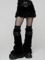Black Gothic Punk Striped Fluffy Fur Leg Warmers