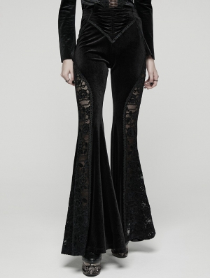 Black Sexy Gothic Velvet Flared Trousers for Women
