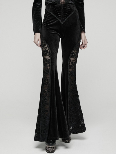 Black Sexy Gothic Velvet Flared Trousers for Women
