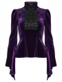 Violet Elegant Gothic Velvet Flared Sleeve Shirt for Women