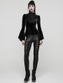 Black Elegant Gothic Velvet Flared Sleeve Shirt for Women