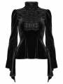 Black Elegant Gothic Velvet Flared Sleeve Shirt for Women