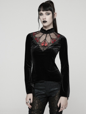 Black and Red Gothic Demon's Hand Velvet Shirt for Women