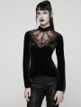 Black and Red Gothic Demon's Hand Velvet Shirt for Women