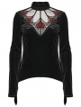 Black and Red Gothic Demon's Hand Velvet Shirt for Women