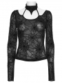 Black Sexy Gothic Spider Web Printed Mesh T-Shirt for Women