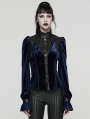 Black and Blue Retro Gothic Velvet Shirt for Women