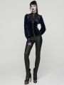 Black and Blue Retro Gothic Velvet Shirt for Women