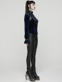 Black and Blue Retro Gothic Velvet Shirt for Women