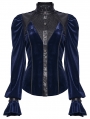 Black and Blue Retro Gothic Velvet Shirt for Women