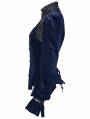 Black and Blue Retro Gothic Velvet Shirt for Women