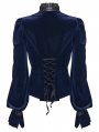 Black and Blue Retro Gothic Velvet Shirt for Women