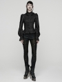 Black Retro Gothic Puff Sleeve Ruffled Shirt for Women