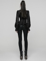 Black Retro Gothic Puff Sleeve Ruffled Shirt for Women