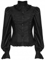 Black Retro Gothic Puff Sleeve Ruffled Shirt for Women