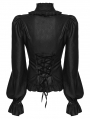 Black Retro Gothic Puff Sleeve Ruffled Shirt for Women