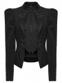Black Retro Gothic Embroidered Short Woolen Coat for Women
