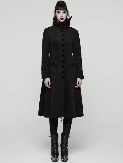 Black Retro Night Bat Gothic Wool Long Coat for Women