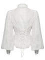 White Retro Gothic Lace Embroidered Chiffon Shirt for Women