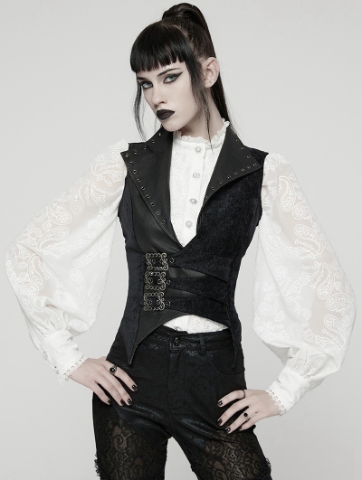 Black Gothic Punk Asymmetric Buckle Vest for Women