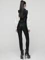 Black Gothic Punk Asymmetric Buckle Vest for Women
