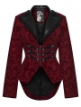 Red and Black Gothic Vintage Print Velvet Coat for Women