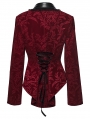 Red and Black Gothic Vintage Print Velvet Coat for Women