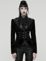 Black Gothic Vintage Print Velvet Coat for Women