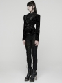 Black Gothic Vintage Print Velvet Coat for Women