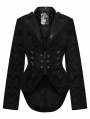 Black Gothic Vintage Print Velvet Coat for Women