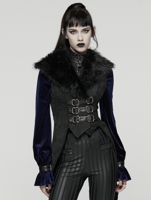 Black Gothic Plush Lapel Swallowtail Vest for Women