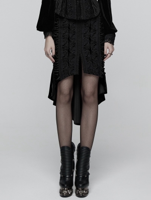 Black Gothic Retro Rose Lace Velvet Fishtail Skirt