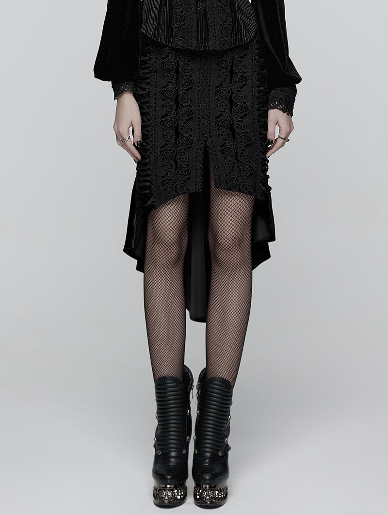 Black Gothic Retro Rose Lace Velvet Fishtail Skirt