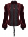 Red Daily Gothic Striped Velvet Shirt for Women